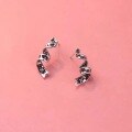 wholesale 925 Silver Rhodium-Plated Zircon Belief Ribbon Earrings for Women, Small Batch Design, Luxury Fashion, Versatile Minimalist Style Ear Accessories-0-2