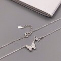 wholesale Metal: 999 Silver, Double Flying Diamond Butterfly Necklace for Women, Luxe Advanced Collarbone Chain, Unique New Style Birthday Gift-0-3