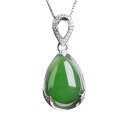 wholesale 925 sterling silver inlaid with certified Hetian jade pendant, minimalist antique-style green jade drop necklace for women-0-4