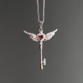 wholesale 925 Sterling Silver Magical Girl Sakura Wand Pendant Angel Key Necklace-0-2