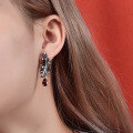 wholesale S925 Silver Italian Craft Hand-Designed Feather Natural Gemstone Garnet Stud Earrings-0-2