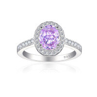 wholesale S925 Sterling Silver 15ct Gemstone Ring for Women with High-End Feel, 6*8 Ice Flower Cut-Fireworks G-55 Purple Diamond US size 7#