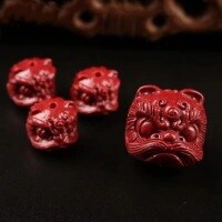 wholesale Metal material natural high-content cinnabar new product lion dance small lion zodiac year pendant ornament back cloud bracelet accessory-10 mm each