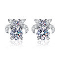 wholesale S925 Sterling Silver Moissanite Bull Head Stud Earrings for Women, Fashionable and Versatile for Commuting Without Losing Style, Perfect Holiday Gift for Friends-0-4