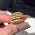 wholesale S925 sterling silver plated with 18k gold, canary Italian wire drawing process multi-layer diamond-set crossover ring-0-3