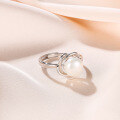 wholesale Pure silver Korean-style minimalist freshwater pearl ring for women, adjustable open fashion statement finger ring-0-3