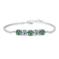 Sterling Silver Cross-Border Four-Prong Moissanite Bracelet-5ct green and white moissanite