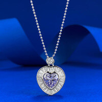 wholesale S925 Silver New Style 8*8mm Lavender Purple Ice-Cut Heart Pendant Live Selling Hot Item-N430 Lavender Purple 925 Silver