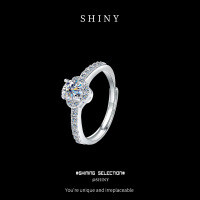 Silver 1-Carat Flower Four-Prong Fashion Moissanite Open Ring Gift-S925 sterling silver + 50 points Moissanite