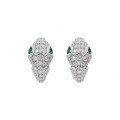 wholesale 925 Silver Gold-Plated Snake Stud Earrings with High-Carbon Diamond, Muzo Green Waterdrop Shape, High-End Jewelry for Women-0-0
