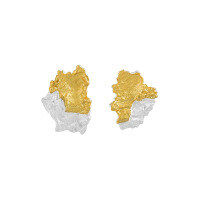 wholesale S925 Sterling Silver 799 Irregular Earrings Women's Aloof Style Small Batch Two-Tone Plated Textured Crinkle Silver Ear Accessories-Burnt silver + burned 18K gold [with sterling silver ear plugs]  925 silver