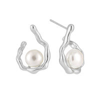wholesale S925 Sterling Silver Small and Minimalist Irregular Teardrop Design Earrings for Women, Indie Style and Subtle Elegance-Platinum [with rubber earplugs] > 925 silver