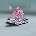 wholesale Metal Material: 925 Sterling Silver Zoe Fan European and American New 8*8 Fat Square Set High Carbon Diamond Powder Pink Diamond Women's Ring Design Ring for Women-0-5