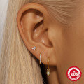 wholesale S925 Sterling Silver Ellipse Bezel Set Diamond Ear Hoop Set, Popular-point Star Earrings-0-3