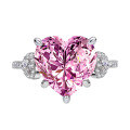 wholesale S925 Sterling Silver 6-Carat Heart-Shaped Pink Moissanite Women's Ring with Group Setting High-End Silver Jewelry Accessories-0-2