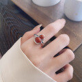 wholesale S925 Sterling Silver Vintage Style Red Agate Calabash and Auspicious Cloud Carved Open-Air Ring with Classic Personality Design-0-0
