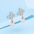 wholesale 925 Silver Vintage Pearl Earrings Moissanite Small Design Earrings Women Fashion Elegant Butterfly Earrings Wholesale-0-5