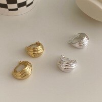 wholesale S925 Sterling Silver Lightly Textured Multi-Layer Line Shell-shaped Ear Clasp Minimalist Retro Versatile Earrings M04140-S925 silver pair gold 925 silver