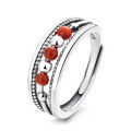 wholesale S925 Sterling Silver Creative South Red Round Bead Splice Rotating Good Luck Trendy Minimalist Open Adjustable Ring-0-4
