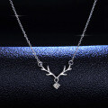 S925 Silver Moissanite Deer Antler Pendant Necklace-0-2