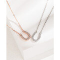 wholesale 925 Sterling Silver Horse Shoe U-shaped Necklace for Women, Minimalist and Versatile Small Design Full Diamond Pendant High-end Sense Collarbone Chain-0-0