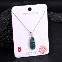 Metal Alloy Crystal Butterfly Necklace and Earring Set-S925 Sterling Silver + Jadeite NA-0128B 925 Silver