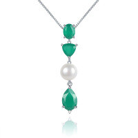 wholesale S925 Silver Luxury Personalized Jewelry Natural Pearl Pendant with High-End Green Agate Colored Gemstone Necklace Pendant-Green agate pendant (with silver chain)