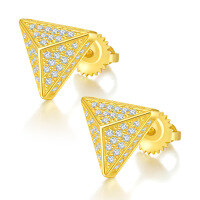 wholesale S925 Sterling Silver Hip-Hop Full Pave Earrings with Moissanite and Gold-Plated 3D Triangle Design for Cross-Border-Moissanite earrings (gold)