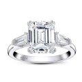 wholesale S925 Sterling Silver Emerald-Cut Moissanite Fashion High-End Engagement Ring, Popular in Europe and America-0-0