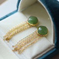 wholesale S925 Silver New Natural Hetian Jade Jasper Tassel Earrings with Square Jade Drop Fashion-0-0