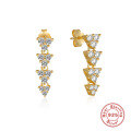 wholesale S925 Sterling Silver Ins-style Ball Stud Earrings with Crystal Chains Triangle Tassel Retro Elegant-0-7
