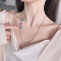 wholesale S925 Sterling Silver Retro Resin Enamel Flower Color-blocking Chain Minimalist Fresh Pendant Necklace for Women-0-3