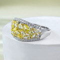 wholesale S925 Silver Ring Light Luxury Ins High-End Micro-Set Zirconia High-Carbon Diamond Yellow Diamond Ring Women Full Diamond Elegant Versatile-0-2