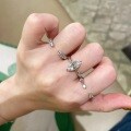 Sterling Silver Moissanite Marquise Stackable Triple Ring Set-0-1