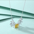 wholesale S925 Sterling Silver Natural Stone Angel Wing Necklace for Women, Small and Exquisite High-End Feeling with Yellow Zircon Gemstone Pendant, Pure Silver Collarbone Chain-0-2