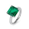wholesale S925 Silver Cross-Border Exclusive Minimalist Geometric Lab-Grown Emerald Ring, Geometric Lab-Grown Colored Gemstone European and American Ring-0-5