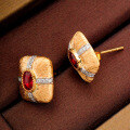 wholesale S925 Sterling Silver Red Elk Earrings Vintage Palace Retro Square Diamond Inlaid Exquisite Versatile Vintage High-End Jewelry-0-1