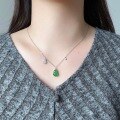 wholesale S925 Sterling Silver High Icy Translucent Yang Green Jadeite Gourd Pendant Necklace for Women, Elegant and Sophisticated New Chinese Style-0-2