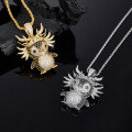 wholesale Pure silver creative domineering kirin dragon head hip-hop penguin pendant exaggerated full diamond mixed color hiphop unisex necklace-0-2