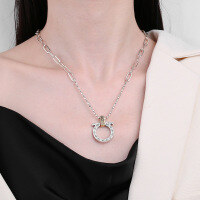 wholesale S925 Sterling Silver Retro Literary Chinese Style Chain Link Creative Rotatable Patterned Circle Necklace-407LM/approx. 16.3g 925 silver