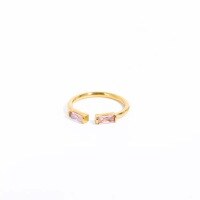 wholesale Adjustable Open Ring In S925 Sterling Silver With Green Stone, European And American Style, Fashionable, Minimalist, Retro Geometric, Korean And Japanese Women's Ring-【October】Pink Adjustable opening