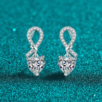 S925 Sterling Silver Moissanite Knot Heart Earrings-6.5mm zircon  925 silver