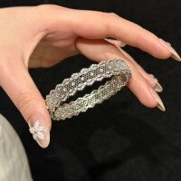 wholesale 925 Sterling Silver Hollowed Lace Full Diamond Bracelet, Small Niche Design, Starry Sky Mesh Bangle, Light Luxury Heavy Work Craftsmanship for Women-One Size 925 Silver