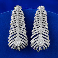 wholesale S925 Silver New European and American Luxury Inlaid Feather Dynamic Earrings Cross-Border AliExpress Model-E397 Feather Earrings (Order 10 pairs or more)  925 Silver