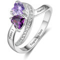 wholesale Metal Material Heart-shaped Birthstone "Hearts Aligned" Engraved Name Couple Rings for Husband and Wife, European and American Best-Seller-0-4