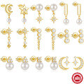 wholesale S925 Sterling Silver Star Moon Pearl Moonstone Diamond Inlaid Stud Earrings,-0-0