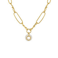 wholesale S925 Sterling Silver Korean Version Ins Minimalist Small Design Versatile White Crystal Chain Textured Collarbone Necklace for Women-18K gold 925 silver