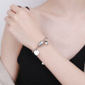 wholesale S925 Sterling Silver Korean-style Geometric Grid Cylinder Bead Round English Charm Creative Bracelet for Women-0-2