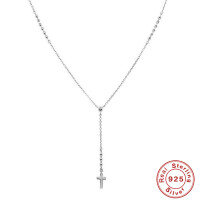 wholesale S925 Sterling Silver Y-Shape Bead Chain Cross Pendant Necklace,Ins-Gold 925 silver