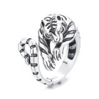wholesale S925 Sterling Silver Chaocheng Zodiac Tiger Design Open Adjustable Ring Unique Natural Unisex Index Finger Ring-565J/A model weighs approximately 6.3g. Opening is adjustable.